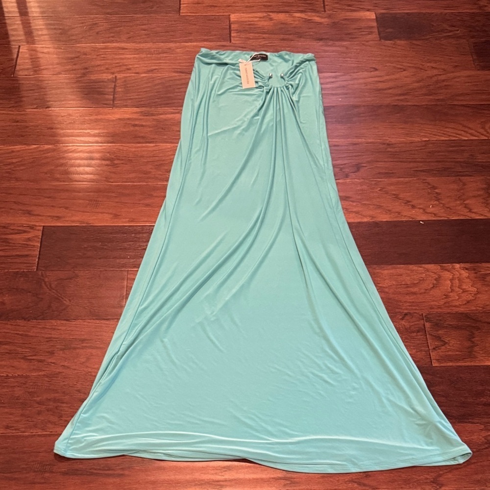 Naked Wardrobe Turquoise Long Skirt with Ring Detail - Picture 2 of 5